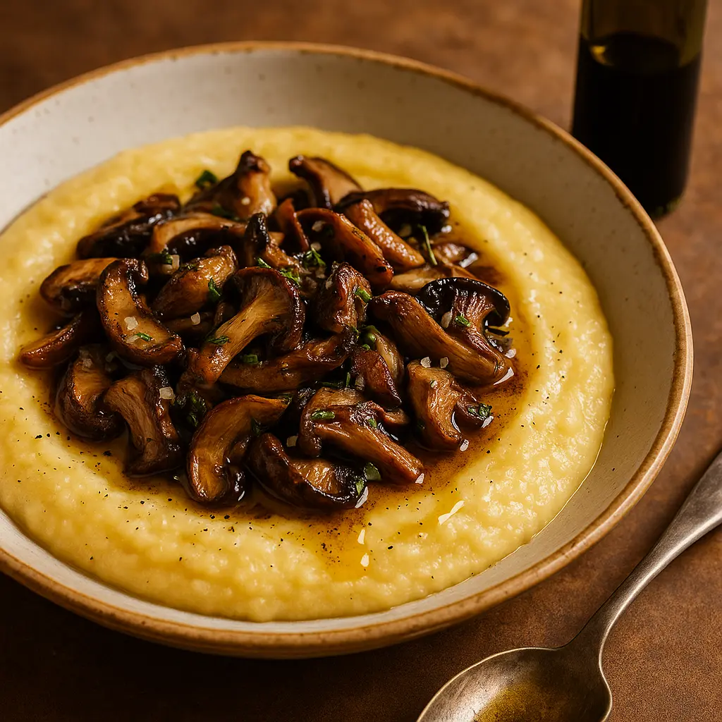 Creamy Polenta with Wild Mushrooms and Truffle Oil