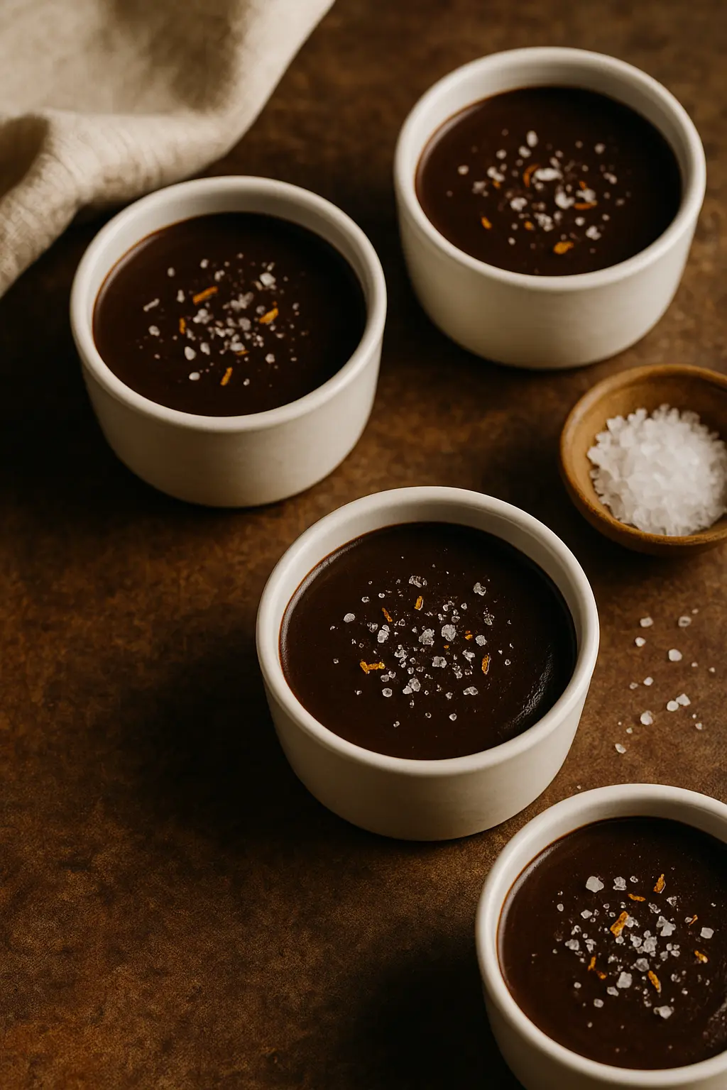 Dark Chocolate Pots with Orange Blossom and Sea Salt